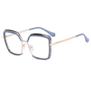 Imagem de Armação de óculos retrô transparente feminina, armação de metal com dobradiça de mola, masculina (azul)