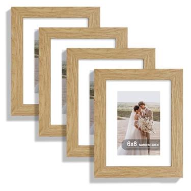 Imagem de Hongkee Conjunto de 4 porta-retratos 15 x 20 cm, feito de vidro real e moldura de carvalho natural - exiba a imagem 10 x 15 cm com tapete ou 15 x 20 sem tapete, foto de 15 x 20 cm para parede ou mesa