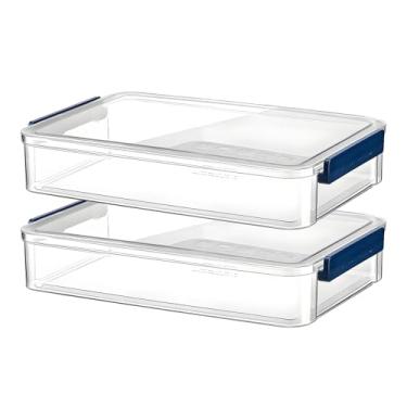 Imagem de RHONZHAO 2 peças de estojo de plástico portátil para projetos de 5,5 qt 23 x 33 com trava de encaixe, organizador de caixas de armazenamento empilháveis transparentes para arquivos A4, fotos, álbuns