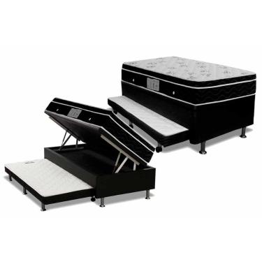 Imagem de Cama Box Baú C/Auxiliar Solteiro: Colchão Molas Ortobom Nanolastic Physical + Base Black(88X188)