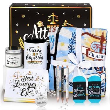 Imagem de SmoothNovelty 10 peças presentes de advogado presentes de graduação de estudante de direito incluem cobertor de advogado, canecas de café, canetas, meias, chaveiro, vela, cartão, caixa de presente