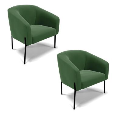 Imagem de Cadeira Sala De Jantar Pé De Ferro Preto Kit 2 Stella Suede D03 - D'rossi Cor Verde