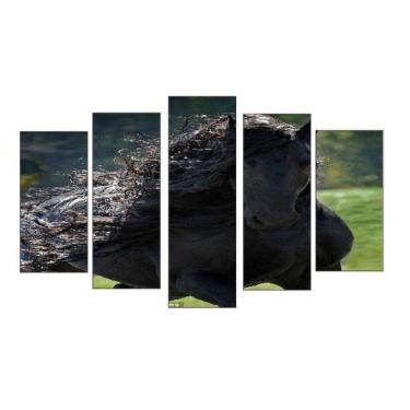 Imagem de Quadro Decorativo Mosaico 5 Peças Mod960 Cavalo Negro 04