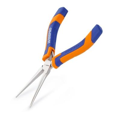 Imagem de WISEPRO Mini alicate de ponta de agulha de 15 cm, alicate de nariz longo reto/dobrado com alças de aderência confortável, alicate pequeno de ponta de agulha para fabricação de joias, artesanato feito