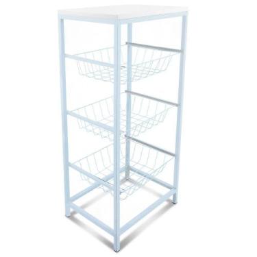 Imagem de Fruteira De Cozinha De Chão Montreal Em Aço E Mdf 3 Cestos - Genus Móv