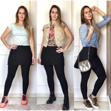 Imagem de Saia Calça Evasê - DasJuh, P, M, G, GG, Preto, Cinza, Mescla