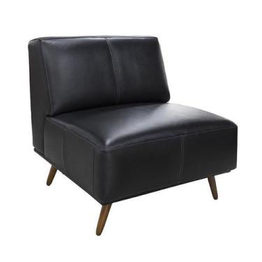 Imagem de Poltrona Retrô em Couro Preto com Pés Palito - PR Móveis, Preto