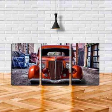 Imagem de Kit Quadro Decorativo Carro Vermelho Antigo Luxo 45x96 - CRIELIFE