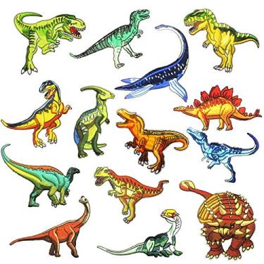 Imagem de Adesivos Woohome de ferro em dinossauro, 14 peças, tema de dinossauro, logotipo, remendos, faça você mesmo, aplique de decoração para jeans, jaqueta, roupas, bonés, conserte o buraco