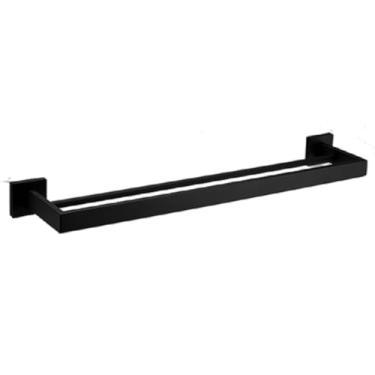 Imagem de Acessórios para banheiro pretos, conjunto de aço inoxidável, suporte de parede, toalheiro, porta-lenços, gancho para roupas, pingente para escova de banheiro (barra dupla para toalhas)