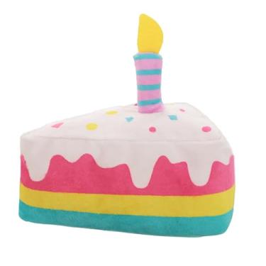 Imagem de Ushang Pet Brinquedo de fatia de bolo de aniversário para cães, brinquedos de pelúcia para cães que rangem, brinquedo de festa para cães