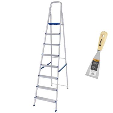 Imagem de Escada Doméstica 8 Degraus em Alumínio Até 120 KG 5106 MOR com Espátula SPARTA