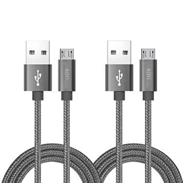 Imagem de Cabo micro USB RoFI, [2pacote] cabo carregador Android de 0,6 m, carregador micro USB trançado de nylon, cabo de carregamento USB 2.0 de alta velocidade para micro B universal para HTC, S6, Kindle, Android e mais, Cinza, 4 Feet