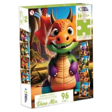 Imagem de Quebra-Cabeça 96 peças 4 em 1 Dino Mix - Pais e Filhos - Pais & Filhos