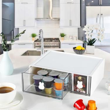 Imagem de Baeuejo Organizador de cozinha empilhável, suporte de saquinho de chá de plástico com 3 gavetas, recipiente de cozinha para saquinhos de chá, sacos de café, etc. (1, branco-2drs)