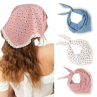 Imagem de Molans Lenço de cabeça floral, lenço de cabelo de chiffon, lenço de cabelo boho vintage para mulheres e meninas, rosa/azul/branco, tamanho �nico