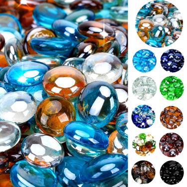 Imagem de onlyfire Contas de vidro de fogo de 1,27 cm para lareira e paisagismo natural ou propano, 4,5 kg, brilho alto de 1,27 cm azul caribenho + gelo de cristal + brilho de caramelo