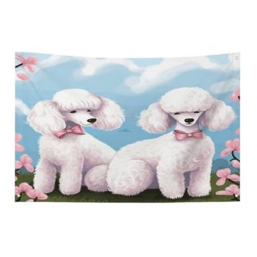 Imagem de Bandeira com quatro furos, bandeiras para todos os climas, poodles, cães, estampadas, bandeiras decorativas de poliéster, adequadas para uso interno e externo 89 x 159 cm