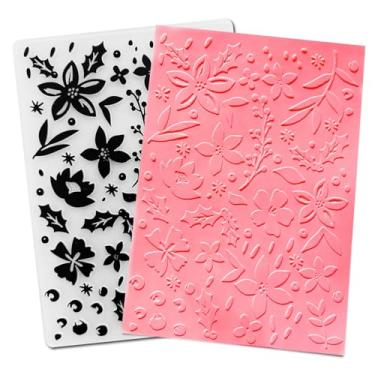 Imagem de DIYology Pasta de plástico em relevo (padrão de folhas de azevinho) artesanato de papel plástico folhas de Natal flores impressões texturizadas para fazer cartões scrapbooking 10 x 15 cm