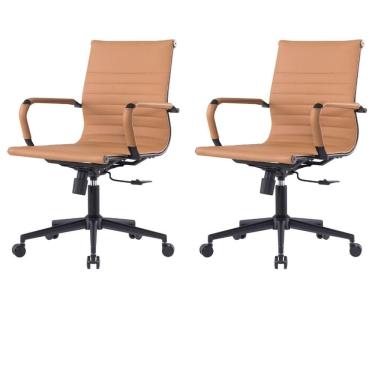 Imagem de Kit 2 Cadeiras Escritório Manhattan Black Esteirinha Diretor Fratini Pu Caramelo Base Rodízio Preto