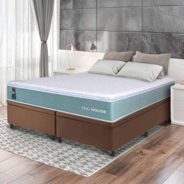 Imagem de Conjunto Box Baú Marrom Lagos Verde Molas Ensacadas Queen 158x198x73 - King House