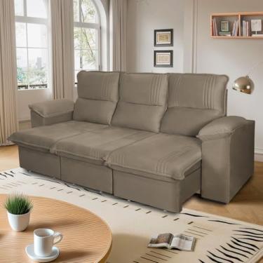 Imagem de Sofá Retrátil Reclinável America 2.30m Suede Marrom Claro - King House