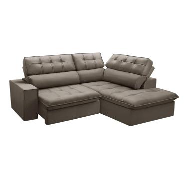 Imagem de Sofá 4 Lugares Retrátil e Reclinável Arezzo com Chaise Direito Veludo Castor