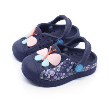 Imagem de Sandália Babuche Infantil Menina Plugt Joy Borboleta Floral Marinho, M