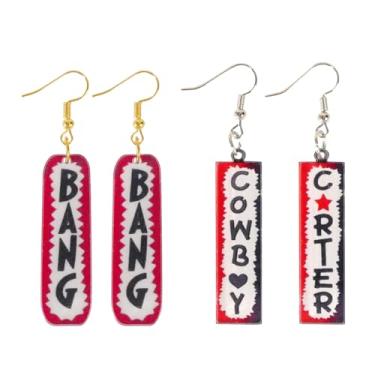 Imagem de 2 pares de brincos de cowboy Carter para mulheres da moda ocidental BANG BANG Brincos de letras Country Concert Jewelry Cowboy Carter acessórios, Zinco, Sem pedra preciosa