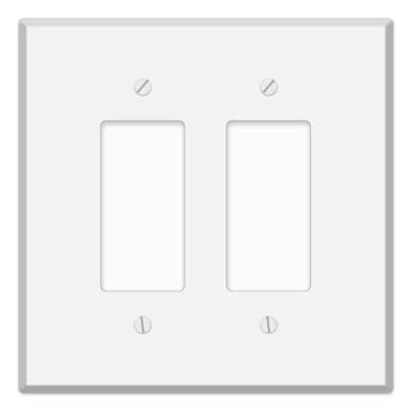 Imagem de Placa de parede para interruptor basculante branco grande de 2 gangs – 14 cm x 14 cm, capa de tomada GFCI jumbo de aço resistente à corrosão resistente com parafusos correspondentes para caixas