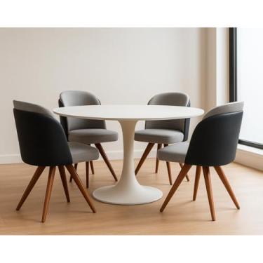 Imagem de Kit com 4 Cadeiras Giratória Madeira Maciça Cor Mel Luma - Exclusiva Linho Cinza