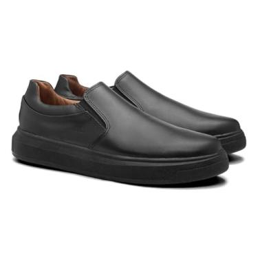 Imagem de Tênis Slip On Masculino Casual Couro Plataforma 39 Preto