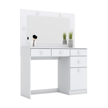 Imagem de Penteadeira com Espelho e LED Charme 1 Porta 4 Gavetas Branca