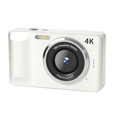 Imagem de Yunseity Câmera Digital 4K, Câmera de Vlogging de Zoom de 64MP de 64MP 18x Com Flash, Tela de 2,8 Polegadas, Câmera Portátil para Crianças, Bateria de 1200mAh, Porta do Tipo C (Branco)