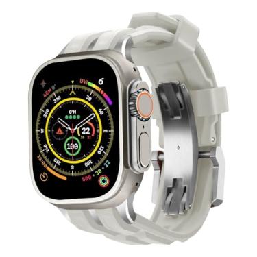 Imagem de RACINGPREMIUM ] Para AppleWatch Ultra1/2/S10/S9/S8/S7, design original belga, pulseira de fluoroelastômero de luxo AppleWatch, inoxidável/titânio (para AppleWatch44/45/46/49 mm, cinza asfalto)
