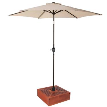 Imagem de Kit Ombrelone Guarda Sol Ipanema 2,5m Articulado Bege com Base Revestida Madeira Jardim Piscina Praia - AMZ