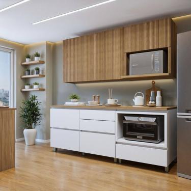 Imagem de Cozinha Completa Modulada 4 Peças 4 Portas 5 Gavetas Norten Branco/Marrom