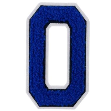 Imagem de 1 peça de patch de número de chenille azul de 10 cm, remendos de ferro para chapéus, bolsas, mochilas, jeans, jaquetas, par com remendos iniciais, letra grande universitária. (Azul 0)