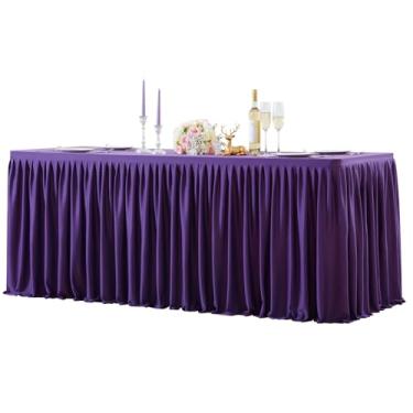 Imagem de Roupa de mesa de poliéster roxo escuro para mesas retangulares de 1,2 m, sem vincos, com saia de mesa plissada com babados para festa de aniversário, casamento, feira, evento