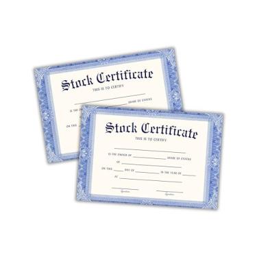Imagem de Certificado de propriedade de ações em branco pacote com 30 cartões 15 x 23 cm em cartolina a granel investidores vintage azul antigo kit de livros para impressão corporativa para LLC Corporations