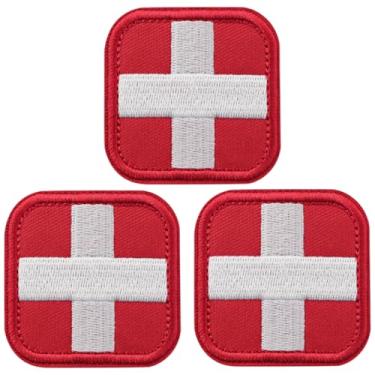 Imagem de BLLNDX 3 peças cruz vermelha e branca 5 x 5 cm adesivos de primeiros socorros de nylon para chapéus, bolsas, coletes, uniformes, marcadores táticos de equipamentos médicos para identificar kits de