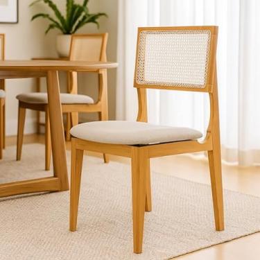 Imagem de Kit 2 Cadeiras de Jantar Granada Estofado e Base de Madeira Resistente para Mesa Sala Cozinha Moderna Linho Bege