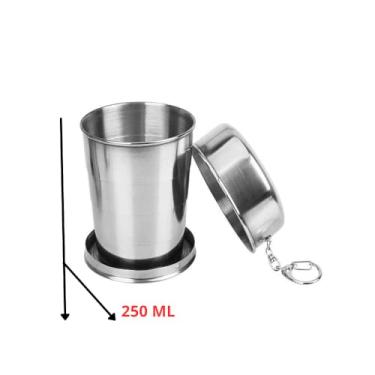 Imagem de Copo Chaveiro Dobrável Retrátil Reutilizável De Inox 140 Ml e 250 ML. (Grande)