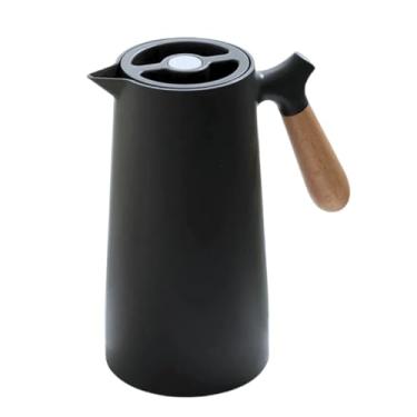 Imagem de Garrafa Térmica 1 Litro Café Água Chá com Cabo de Madeira Nórdica de Plástico Quente ou Frio (PRETO)