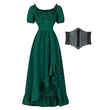 Imagem de Fantasia renascentista feminina Milkmaid Cottage Core Ren Faire vestido vitoriano vintage camponês medieval Chemise vestidos, Verde, M