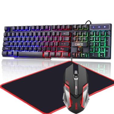 Imagem de Combo de teclado RGB para jogos e mouse colorido, mouse e teclado USB com fio LED retroiluminado para jogos e jogos para laptop, computador, jogos e trabalho, sensação mecânica