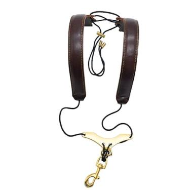 Imagem de YIJU Alça de saxofone acolchoada em couro ergonômica profissional com suporte de alça de ombro duplo para saxofone barítono adulto, Brwon