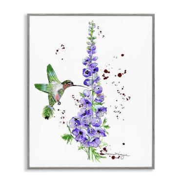 Imagem de Stupell Industries Delphiniums and beija-flor cinza emoldurado giclée design de arte por Susan Lugar, 20 x 16