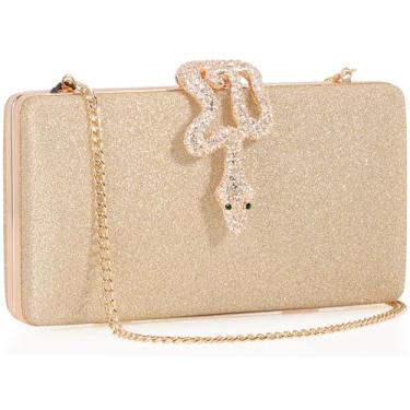 Imagem de DEXMAY Bolsa clutch brilhante para mulheres - Bolsa de noite com glitter com fecho de cobra de strass para casamento, festa, formatura, Dourado, Medium