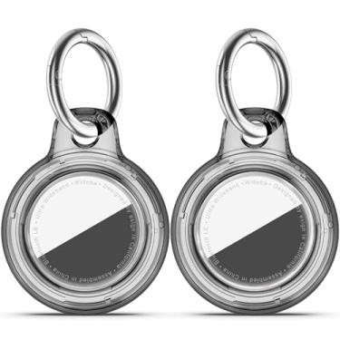 Imagem de Pacote com 2 Airtags de suporte à prova d'água com chaveiro Apple AirTag, capa rígida para PC AirTag, suporte antiarranhões e choques, chaveiros e chaveiros masculinos femininos - preto transparente +